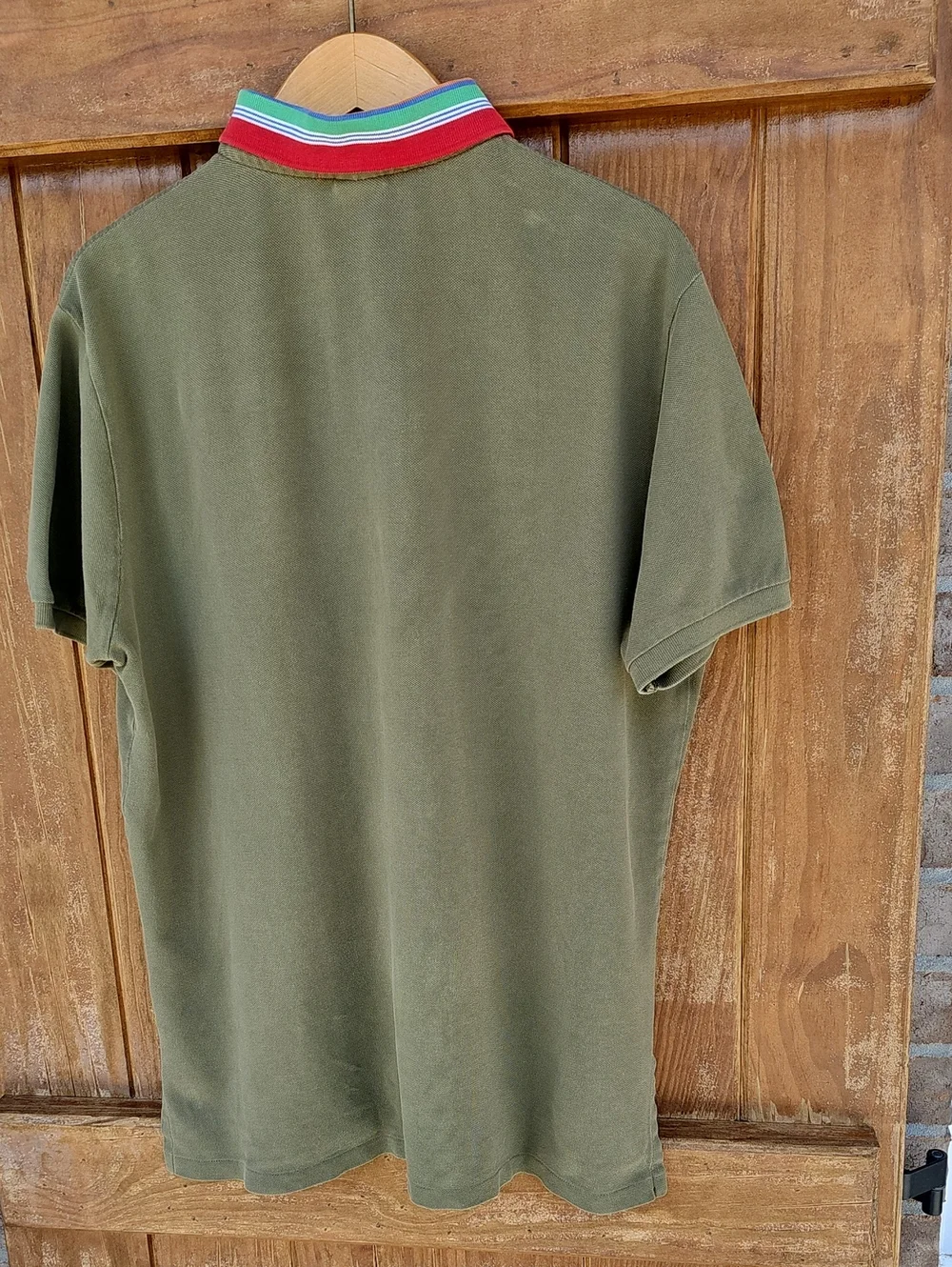 Ralph Lauren Olive Polo with Multi-Color Striped Collar